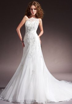 Свадебное платье Т47529. А-силуэт, длинное со шлейфом.