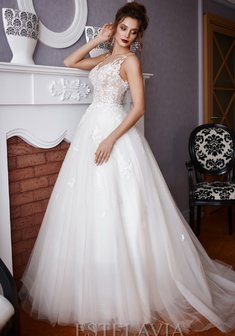 Свадебное платье 171302-E63392. А-силуэт, длинное со шлейфом.